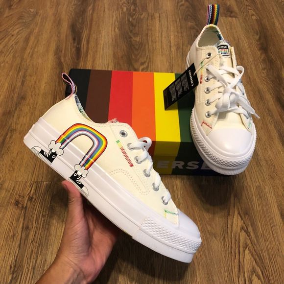 Converse Shoes - Converse all star chuck taylor low top rainbow print PLATFORM shoes sneakers new